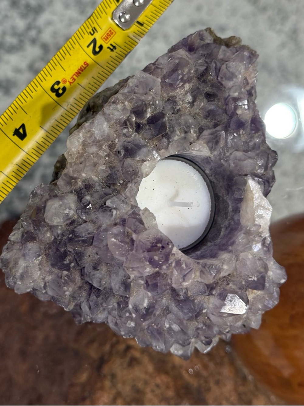 Large Quality Amethyst Crystal Cluster Tea Light Candle Holder - Picture 7 of 8